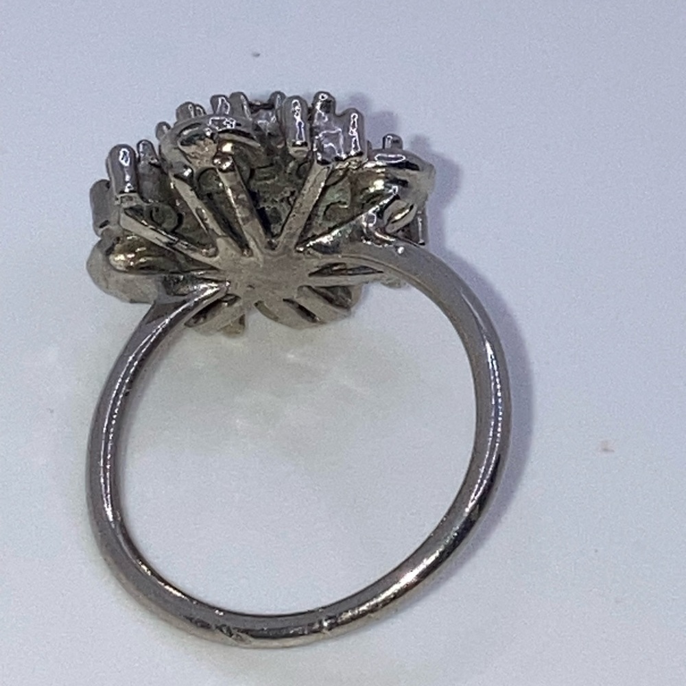 Vtg Silver Tone Rhinestone Floral Flower Cocktail Ring Sz 6.5 - Picture 5 of 14